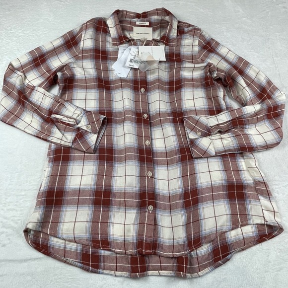Thread & Supply Tops - Thread & Supply Relaxed Fit Plaid Button Down Shirt Red Cream Blue S Layering